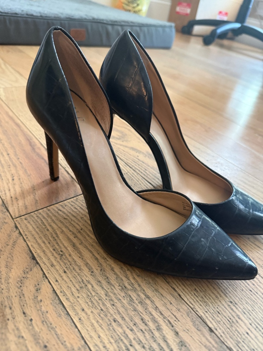 INC International Concepts Black Croc Embossed D'Orsay Pointed Toe Stiletto Heel